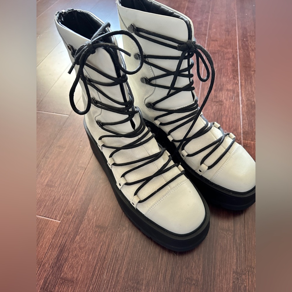 Free People Simone Wedge White Lace Up Boots Platform